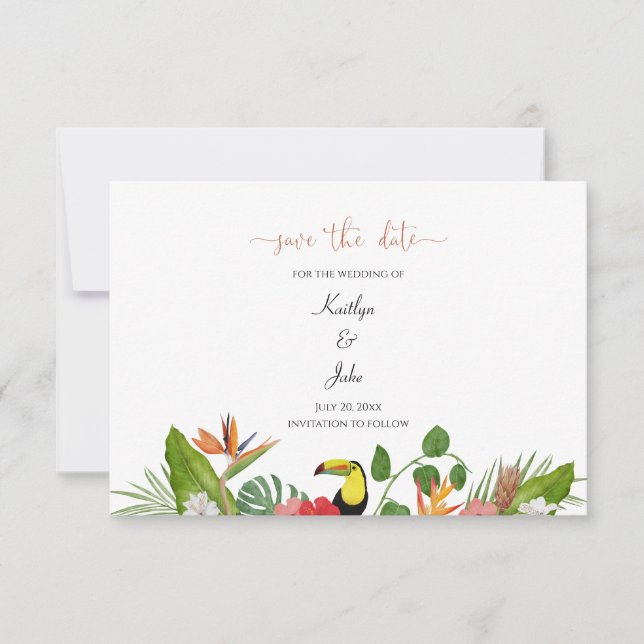 Tarjeta De Agradecimiento Tropical Floral Save the Date Card (Anverso)