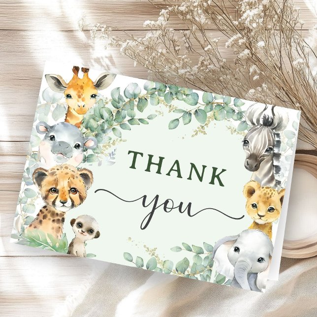Tarjeta De Agradecimiento Tropical Jungle Animals Baby Shower Folded Thank (Subido por el creador)