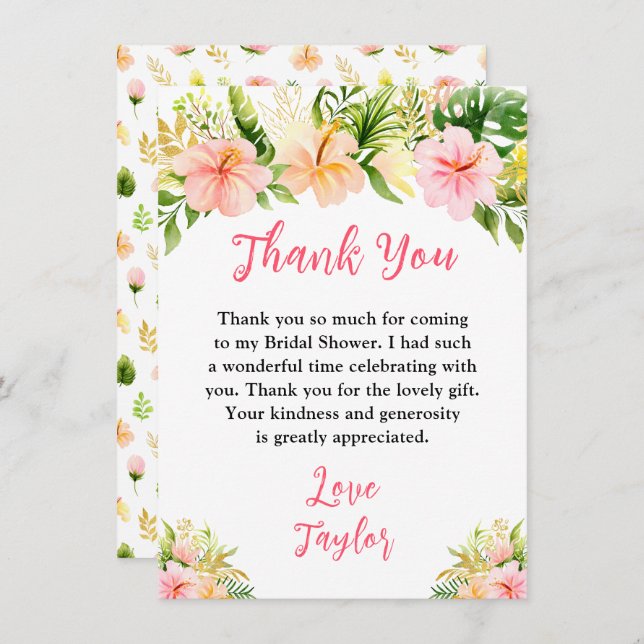Tarjeta De Agradecimiento Tropical Jungle Floral Bridal Shower (Anverso / Reverso)