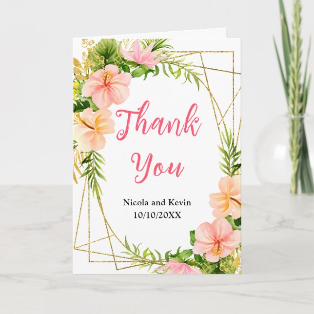 Tarjeta De Agradecimiento Tropical Jungle Floral Wedding (Anverso)