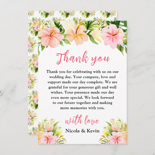 Tarjeta De Agradecimiento Tropical Jungle Floral Wedding (Anverso / Reverso)