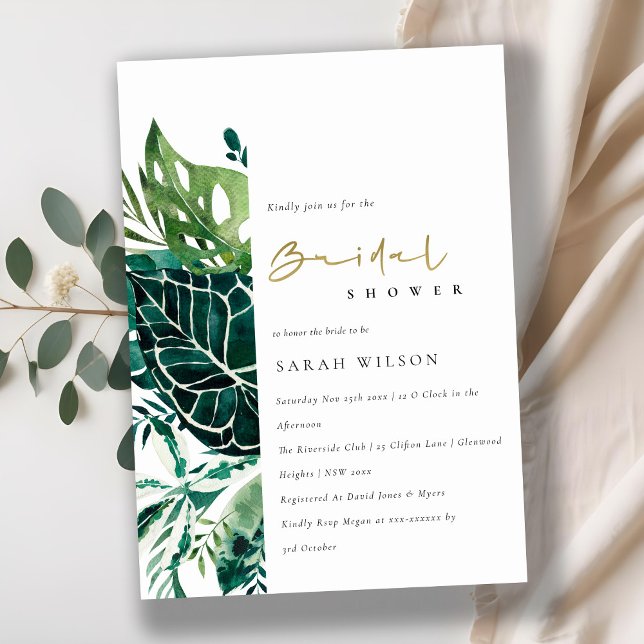 Tarjeta De Agradecimiento Tropical Monstera Green Fauna Bridal Shower Invite (Subido por el creador)
