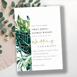 Tarjeta De Agradecimiento Tropical Monstera Green Foliage Wedding Invite