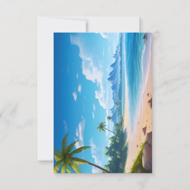 Tarjeta De Agradecimiento Tropical Ocean Island Sandy Beach Shore  (Anverso)