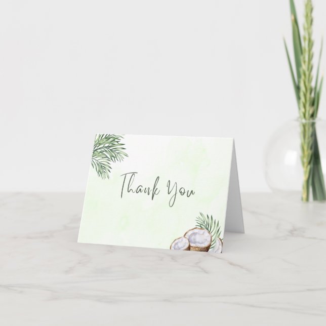 Tarjeta De Agradecimiento Tropical Palm Leaf & Coconut Thank You Card (Anverso)