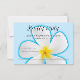 Tarjeta De Agradecimiento Tropical, Plumeria Blanca en Azul, Floral, RSVP