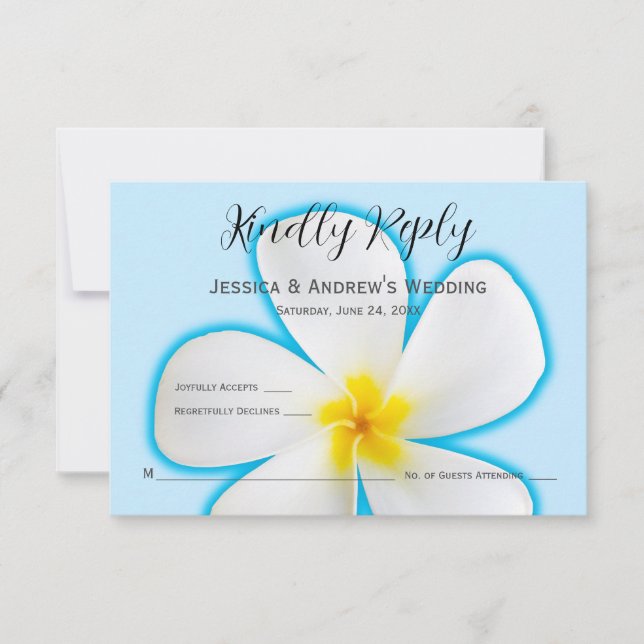 Tarjeta De Agradecimiento Tropical, Plumeria Blanca en Azul, Floral, RSVP (Anverso)