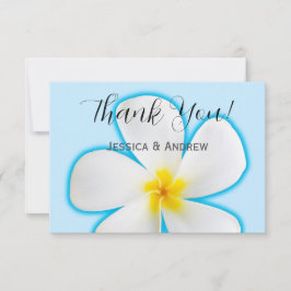 Tarjeta De Agradecimiento Tropical, Plumeria Blanca sobre Azul, Floral