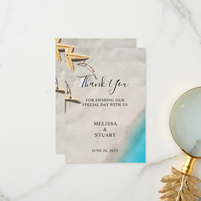 Tarjeta De Agradecimiento Tropical sea starfish beach Thank You wedding card (Anverso/Reverso In Situ)