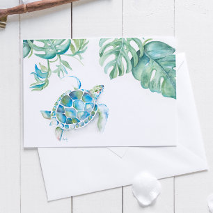 Tarjeta De Agradecimiento Tropical Sea Turtle Blank Inside Watercolor