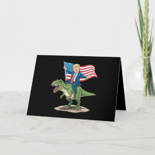 Tarjeta De Agradecimiento Trump montando dinosaurio T Rex USA bandera americ