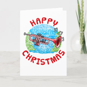 Tarjeta De Agradecimiento Trumpet Navidad con Trumpeter y músico de Brass