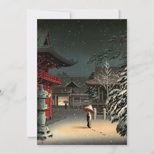 Tarjeta De Agradecimiento Tsuchiya Koitsu - Nieve en el santuario de Nezu (Anverso)