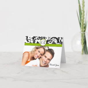 Tarjeta De Agradecimiento Tu Foto Apple Verde y Negro Damask Gracias