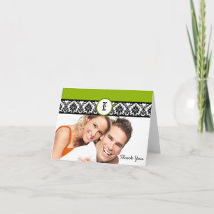 Tarjeta De Agradecimiento Tu Foto Manzana Verde y Negro Damask Gracias
