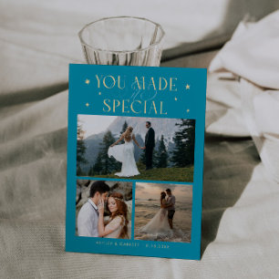 Tarjeta De Agradecimiento Tú Lo Hiciste Especial Foto de Boda Aqua Azul