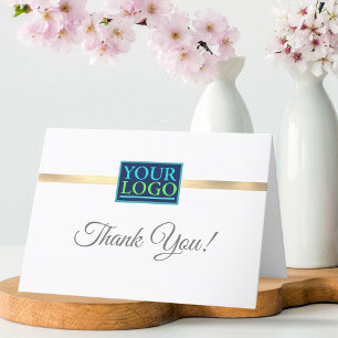 Tarjeta De Agradecimiento Tu logotipo, nombre de la empresa, franja de oro c