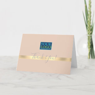 Tarjeta De Agradecimiento Tu logotipo, nombre de la empresa, franja de oro c