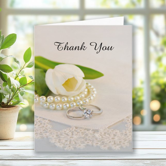 Tarjeta De Agradecimiento Tulipán blanco, perlas y anillos Boda Gracias (Subido por el creador)