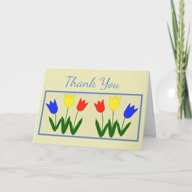 Tarjeta De Agradecimiento Tulipán rojo, amarillo y Naranja, estilo de arte p (Anverso)