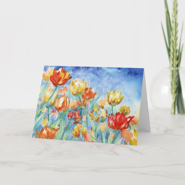 Tarjeta De Agradecimiento Tulipanes amarillos y rojos en blanco Notecard (Anverso)