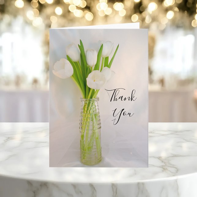 Tarjeta De Agradecimiento Tulipanes blancos en Boda de botellas de leche Gra (Subido por el creador)