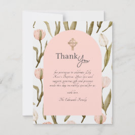 Tarjeta De Agradecimiento Tulipanes de acuarela rosados y blancos Bautizo 