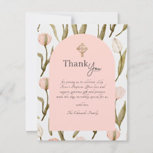 Tarjeta De Agradecimiento Tulipanes de acuarela rosados y blancos Bautizo