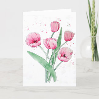 Tarjeta De Agradecimiento Tulipanes rosados en acuarelas