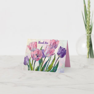 Tarjeta De Agradecimiento Tulipanes rosados y púrpuras vibrantes