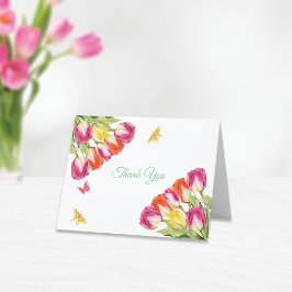 Tarjeta De Agradecimiento Tulipanes y mariposas, baby shower blanca   