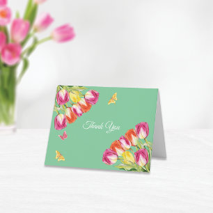 Tarjeta De Agradecimiento Tulipanes y mariposas, ducha de novia verde   