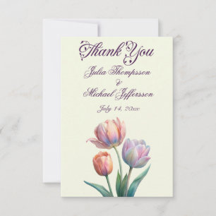 Tarjeta De Agradecimiento Tulipano romántico y poético pastel acuarela