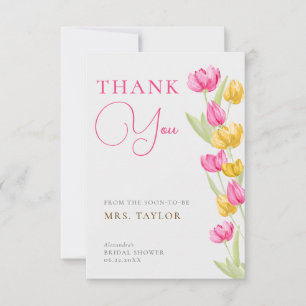 Tarjeta De Agradecimiento Tulips Calligraphy Pink Bridal Shower