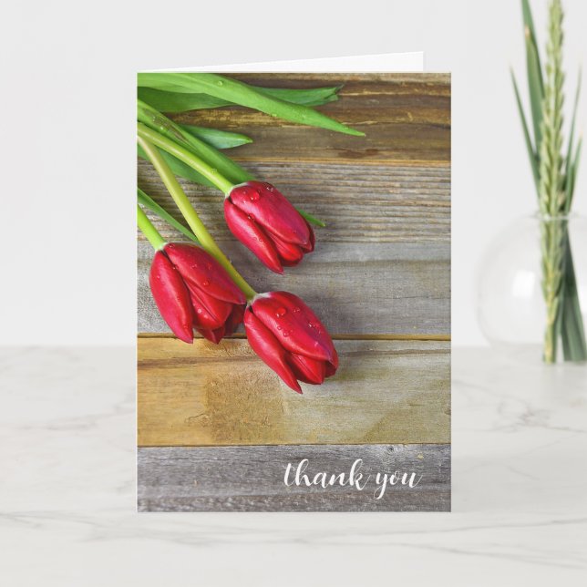Tarjeta De Agradecimiento Tulips Rojos Gracias (Anverso)