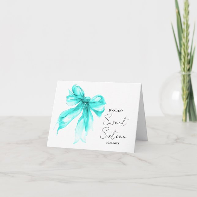 Tarjeta De Agradecimiento Turquesa Arco Coqueta Script Dulces 16 Gracias  (Anverso)