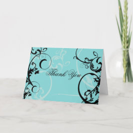 Tarjeta De Agradecimiento Turquesa con floritura de remolino negro