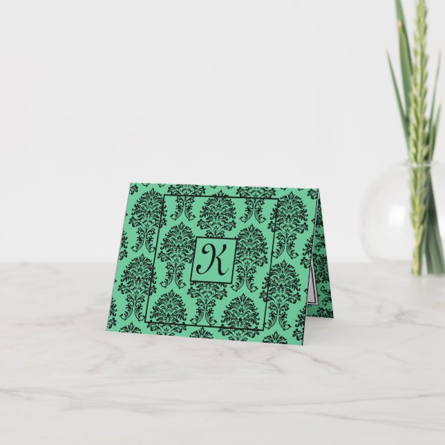 Tarjeta de agradecimiento Turquesa Damask (Anverso)