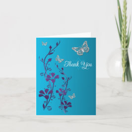 Tarjeta De Agradecimiento Turquesa, Morada Floral, Mariposas Gracias
