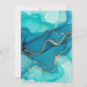 Tarjeta De Agradecimiento Turquesa y Verde Azul Tinta Alcohólica Abstracta c