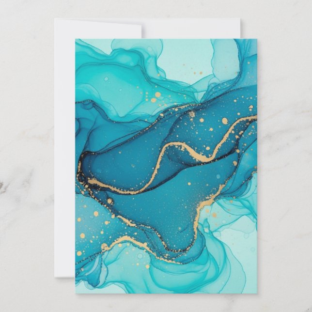 Tarjeta De Agradecimiento Turquoise and Teal Alcohol Ink Abstract with Gold  (Anverso)