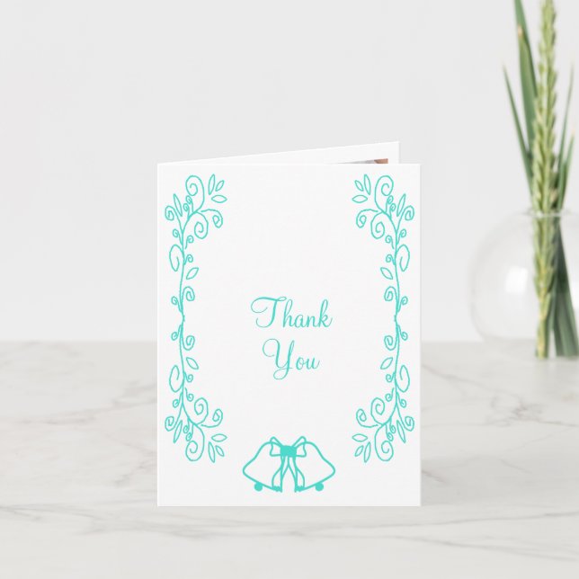 Tarjeta De Agradecimiento Turquoise Bells Scrollwork Design Boda (Anverso)