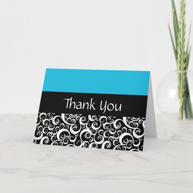 Tarjeta De Agradecimiento Turquoise Damask Swirls Gracias Cartas (Anverso)