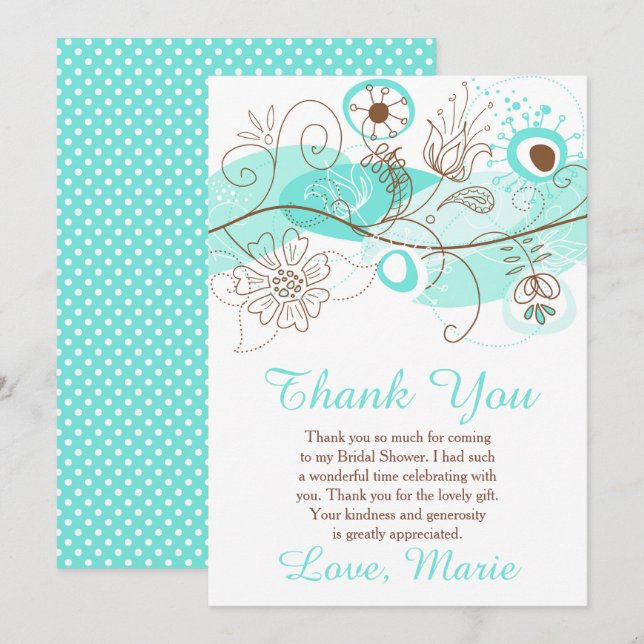 Tarjeta De Agradecimiento Turquoise Floral Twist Bridal Shower  (Anverso / Reverso)