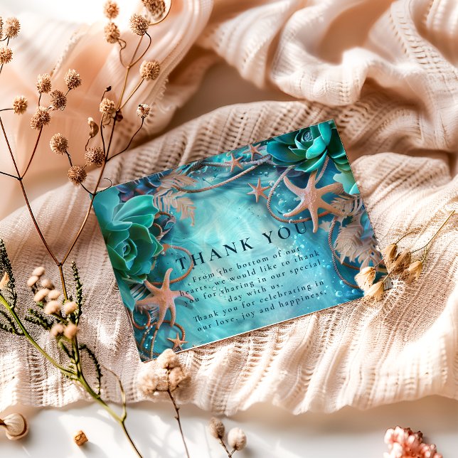 Tarjeta De Agradecimiento Turquoise Starfish Ocean Wedding (Subido por el creador)