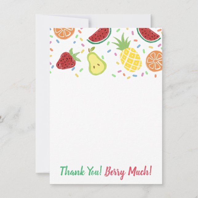 Tarjeta De Agradecimiento Tutti Frutti segundo cumpleaños o Baby Shower (Anverso)