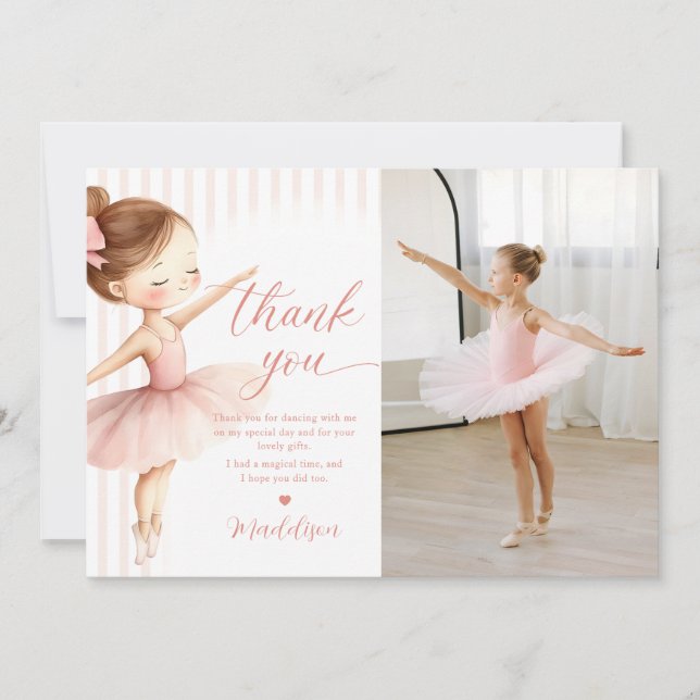 Tarjeta De Agradecimiento Tutu Ballerina Ballet Dancer Girl Birthday Photo (Anverso)