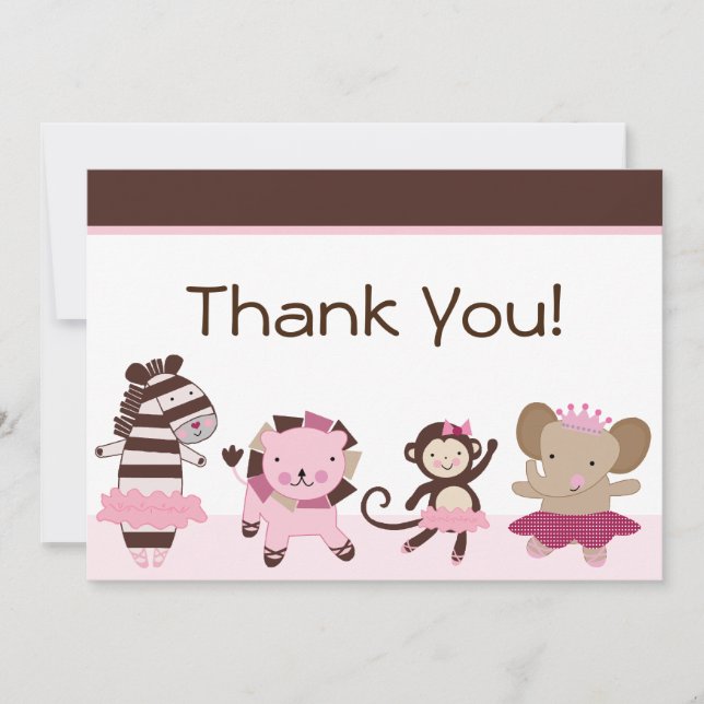 Tarjeta De Agradecimiento Tutu Cute/Ballerina Animales Gracias Cartas (Anverso)