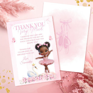 Tarjeta De Agradecimiento Tutu Cute Pink Ballerina Birthday - Afro Princess