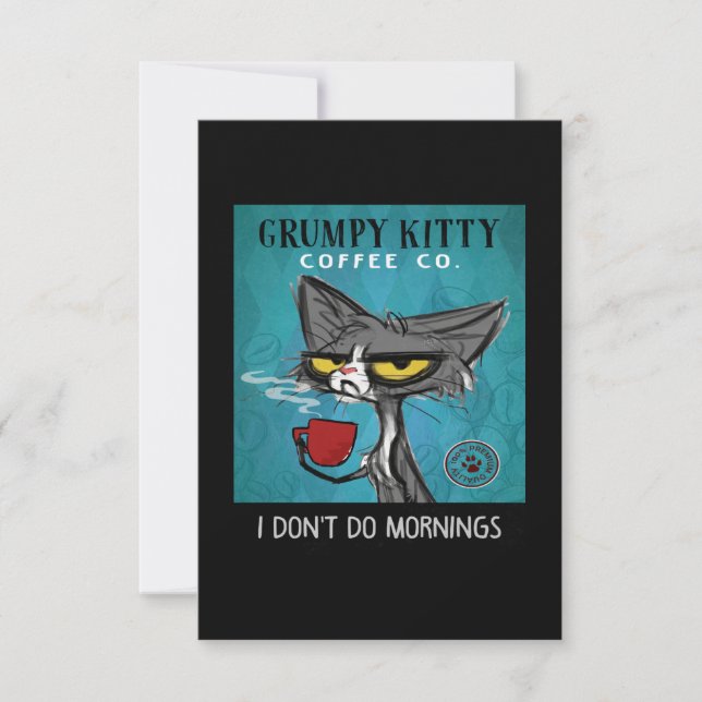 Tarjeta De Agradecimiento Tuxedo Cat Coffee I Don't Do Mornings Grumpy Kitty (Anverso)